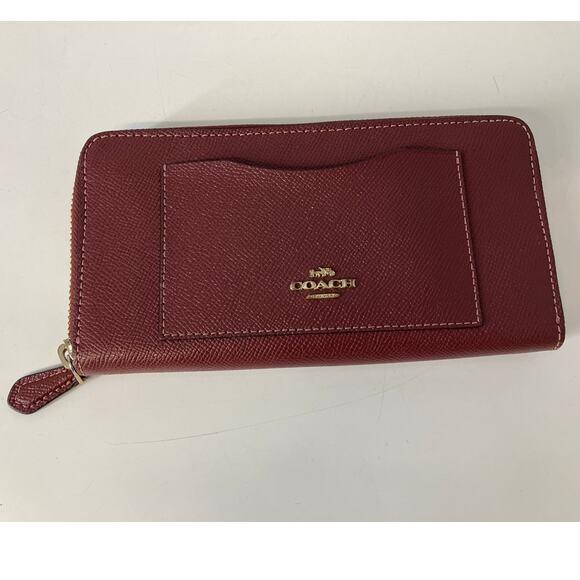 COACH 54007 LARGE WINE CROSSGRAIN LEATHER WALLET - Picture 1 of 16